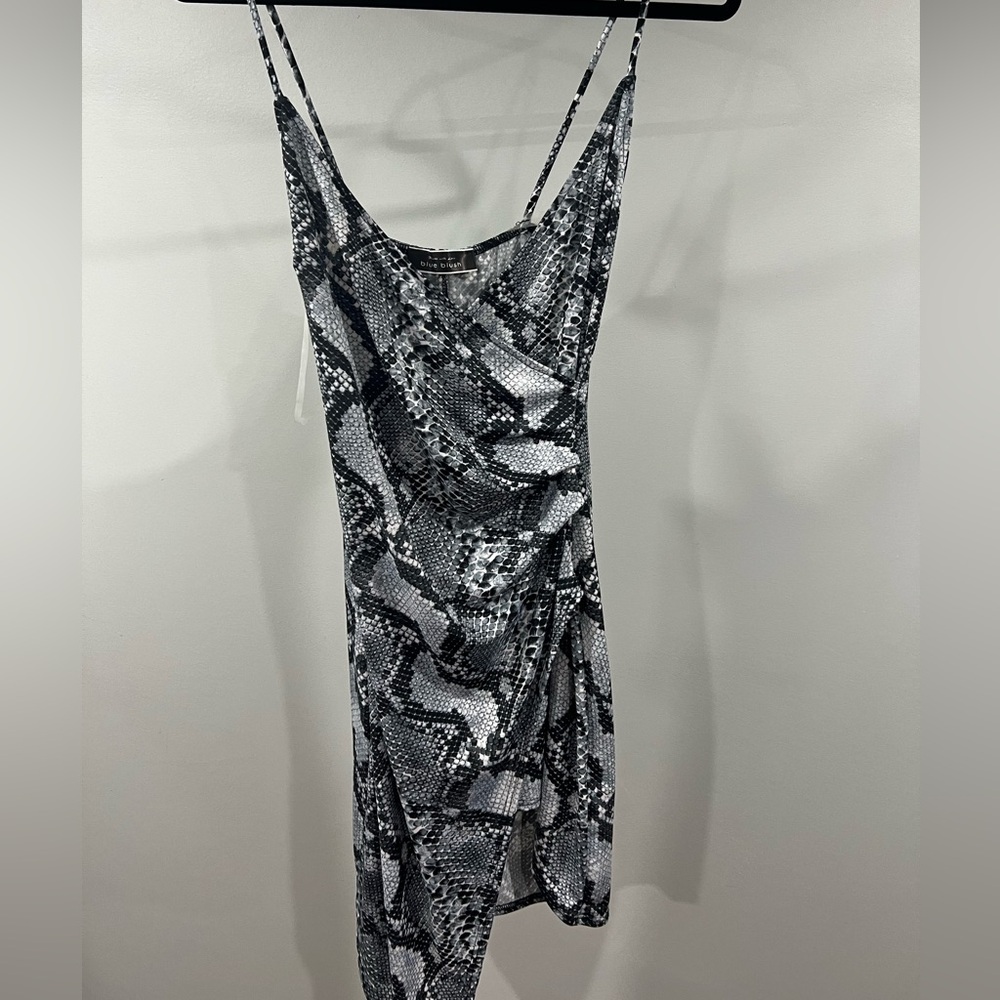 Blue Blush Snake Print Mini Dress Black White Size S